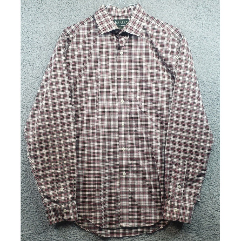 Ralph Lauren Shirt 16.5 Red Green Plaid Button Down None Iron 36/37